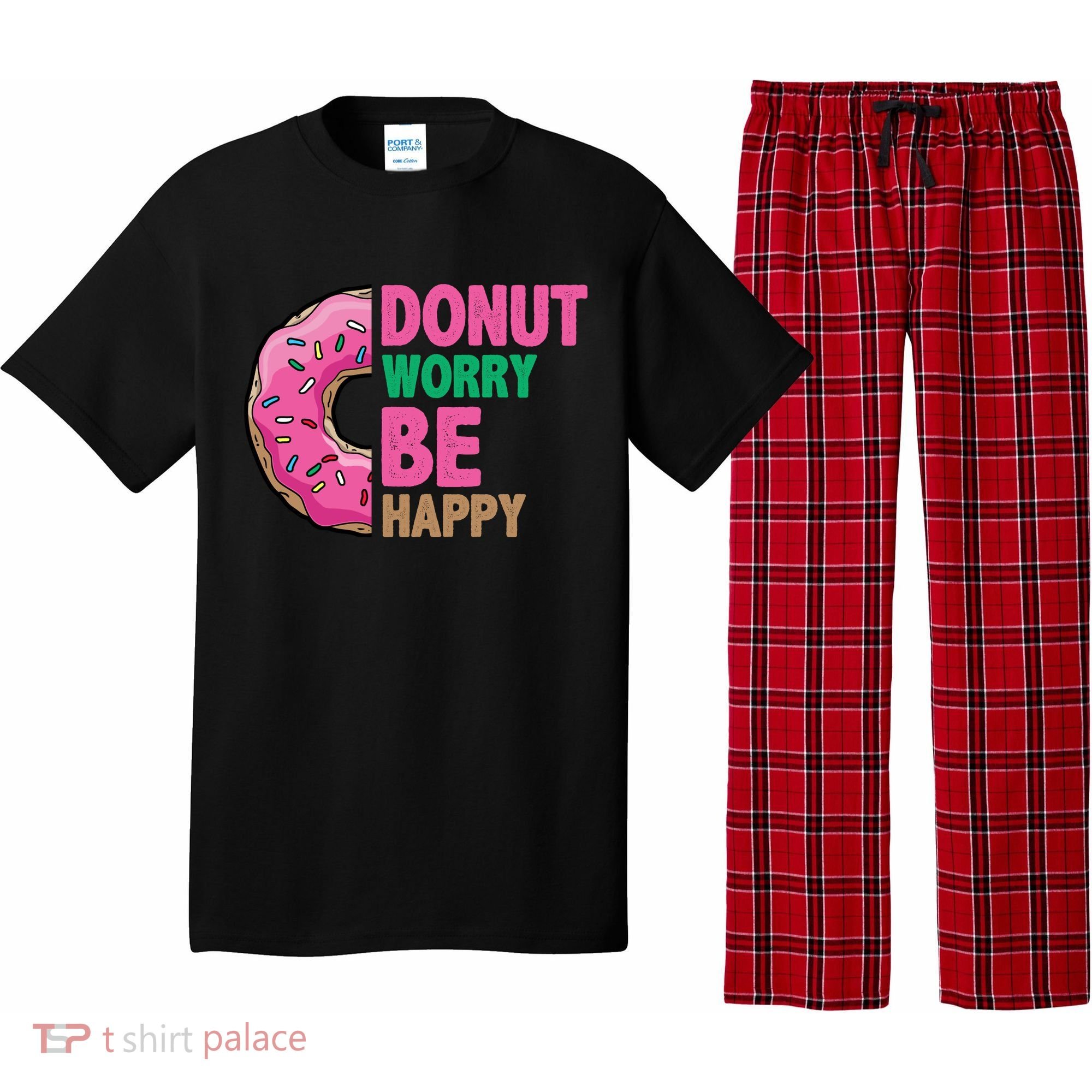 Donut Worry Be Happy Positive Quote Pajama Set