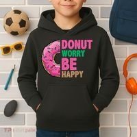 Donut Worry Be Happy Positive Quote Kids Hoodie thumb 2