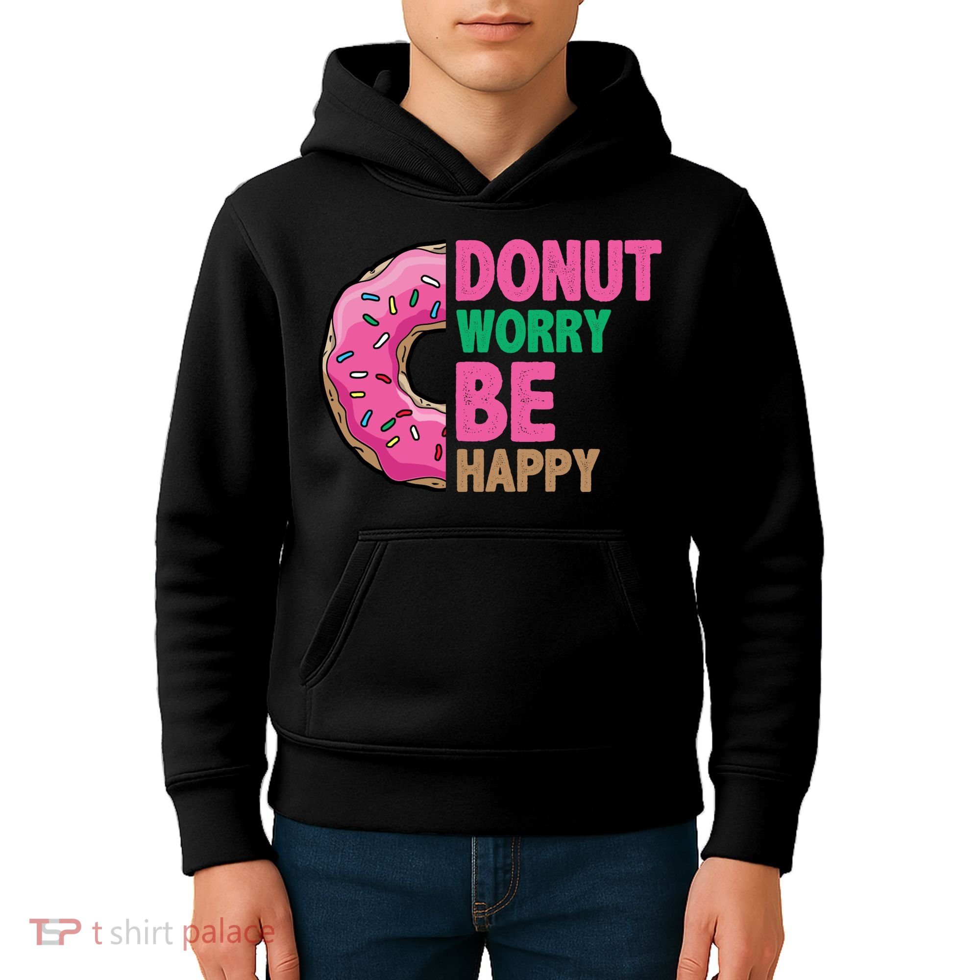 Donut Worry Be Happy Positive Quote Kids Hoodie