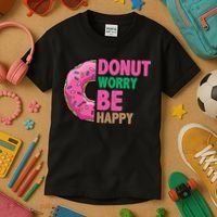 Donut Worry Be Happy Positive Quote Kids T-Shirt thumb 3