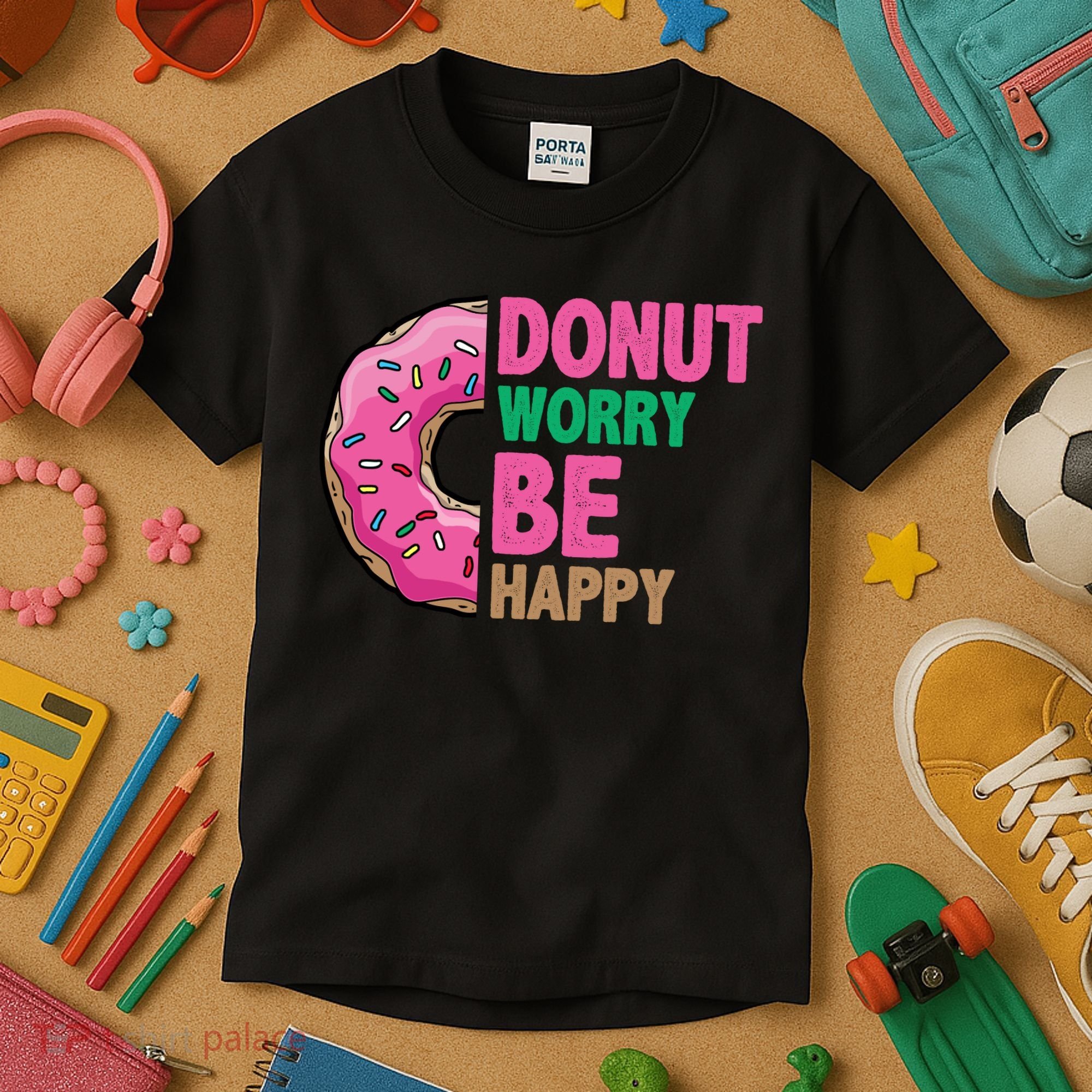 Donut Worry Be Happy Positive Quote Kids T-Shirt