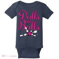 Dolls With Balls, Funny Women Bowling Team Name Baby Bodysuit thumb 0