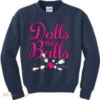 Dolls With Balls, Funny Women Bowling Team Name Kids Sweatshirt thumb 0