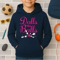 Dolls With Balls, Funny Women Bowling Team Name Kids Hoodie thumb 2