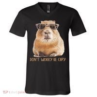 Dont Worry Be Capy Capybara Funny Capybara Lovers V-Neck T-Shirt thumb 0