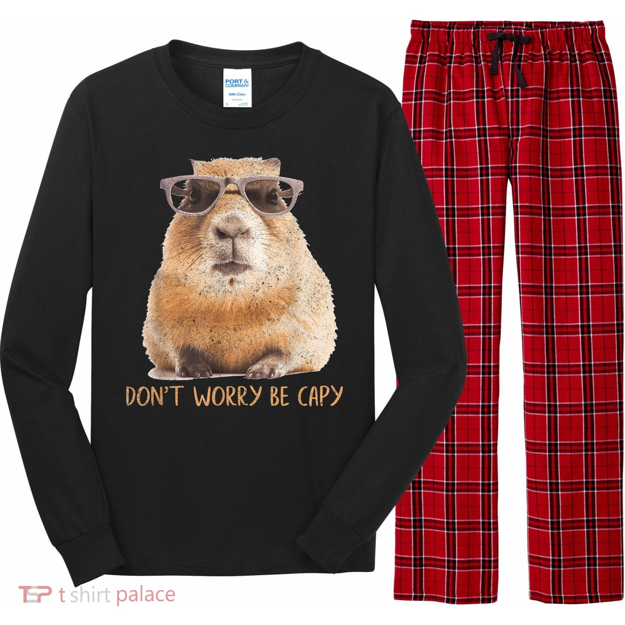 Dont Worry Be Capy Capybara Funny Capybara Lovers Long Sleeve Pajama Set