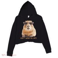 Dont Worry Be Capy Capybara Funny Capybara Lovers Crop Fleece Hoodie thumb 0