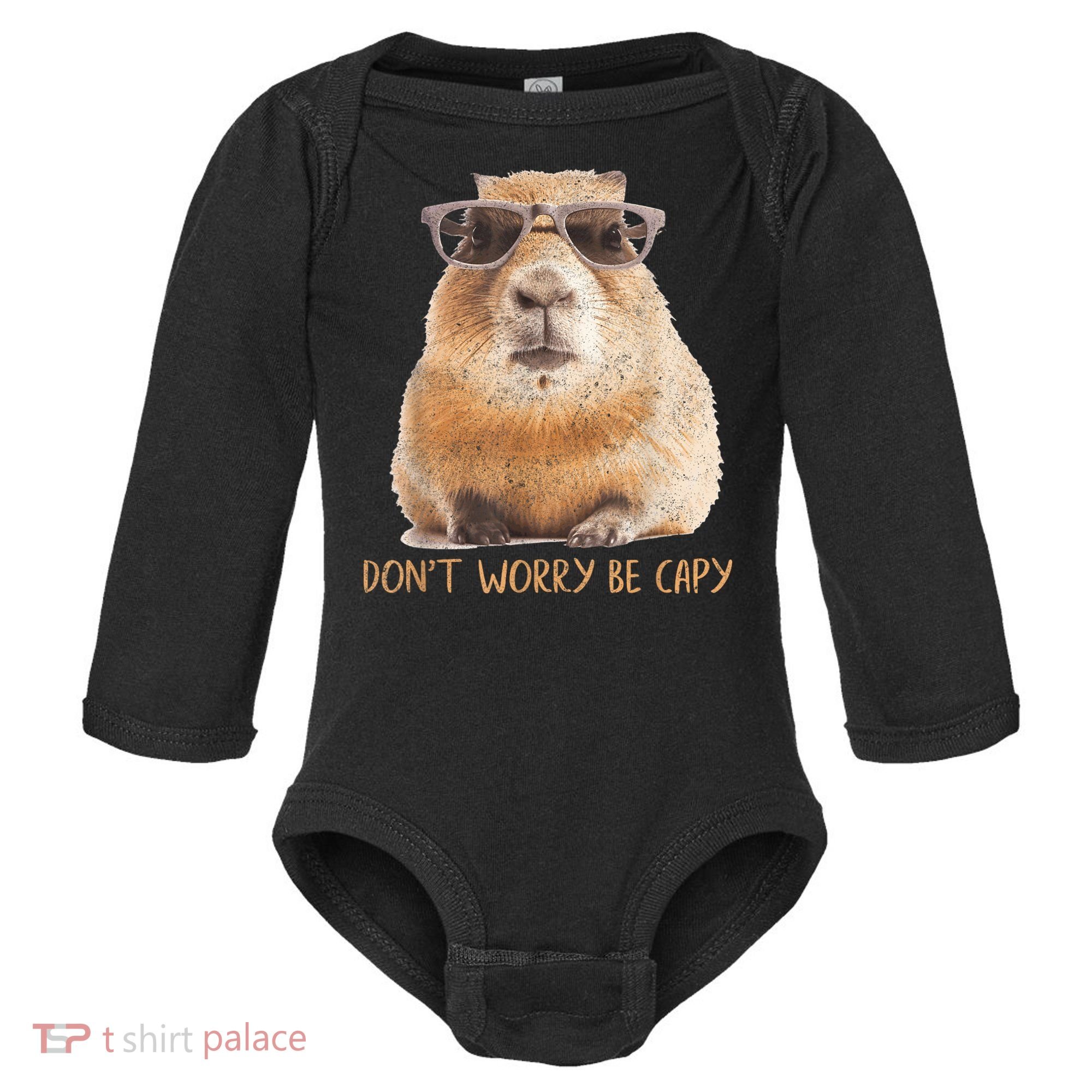 Dont Worry Be Capy Capybara Funny Capybara Lovers Baby Long Sleeve Bodysuit