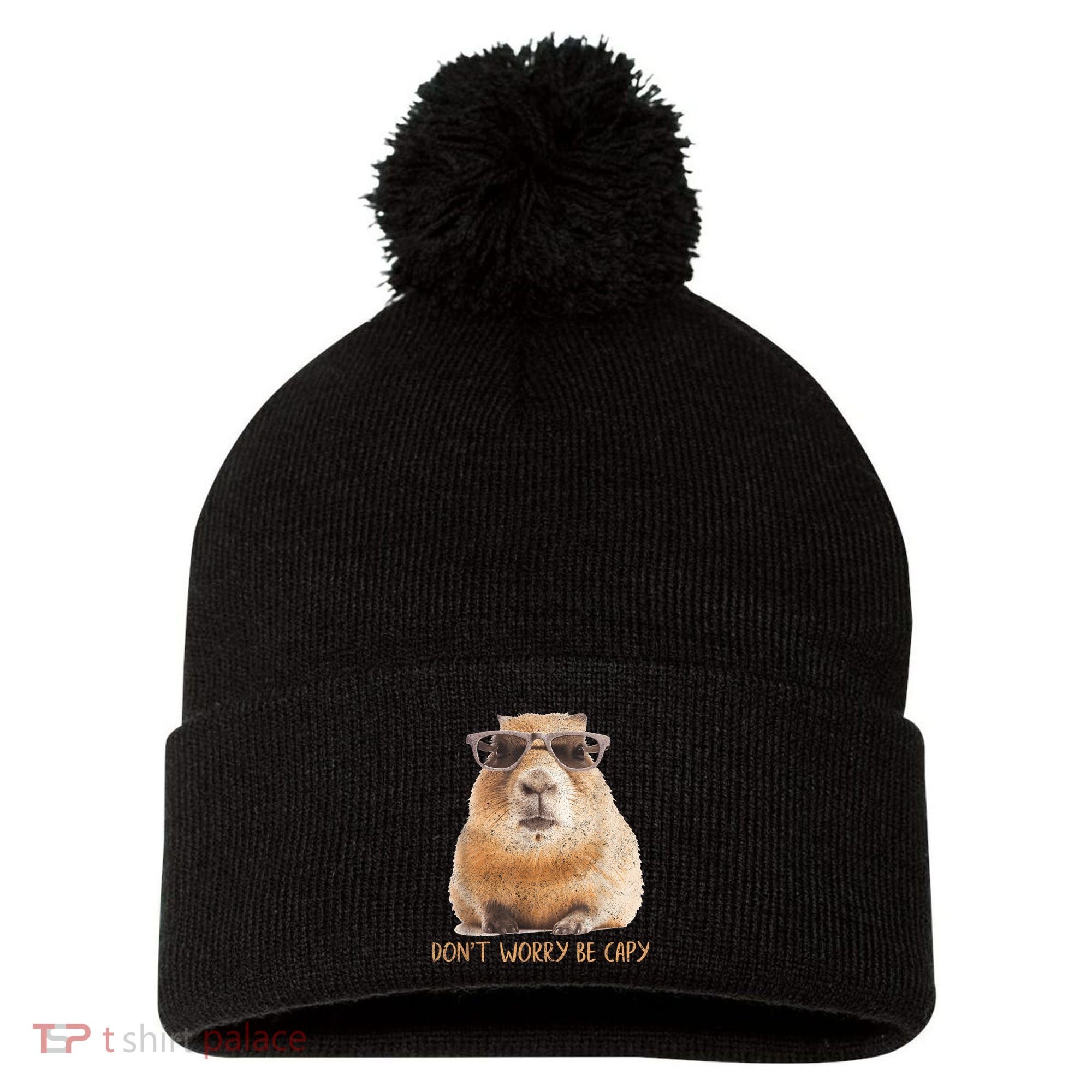 Dont Worry Be Capy Capybara Funny Capybara Lovers Pom Pom 12in Knit Beanie