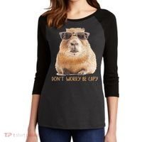 Dont Worry Be Capy Capybara Funny Capybara Lovers Women's Tri-Blend 3/4-Sleeve Raglan Shirt thumb 2