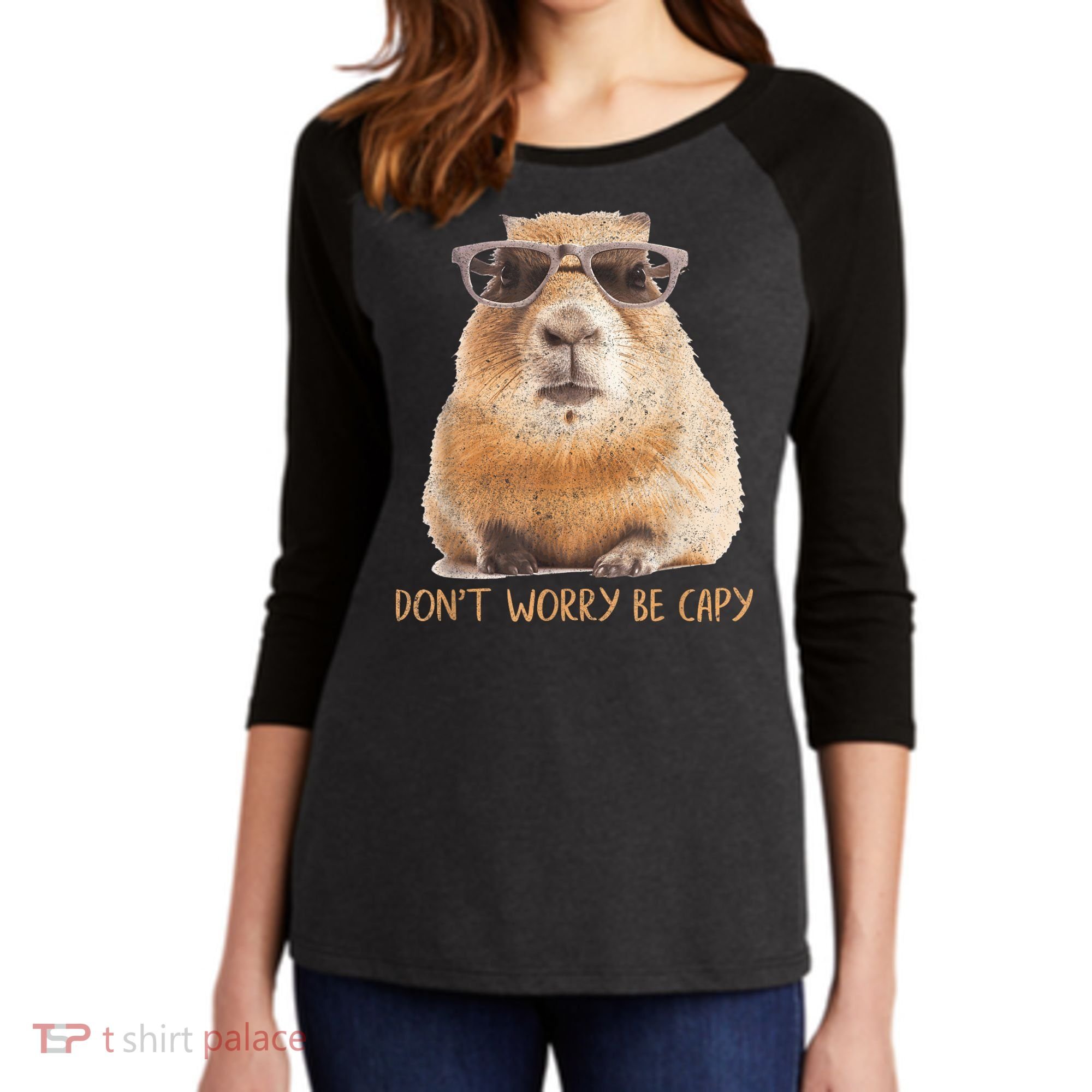 Dont Worry Be Capy Capybara Funny Capybara Lovers Women's Tri-Blend 3/4-Sleeve Raglan Shirt