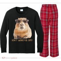 Dont Worry Be Capy Capybara Funny Capybara Lovers Kids Long Sleeve Plaid Pajama Set thumb 0