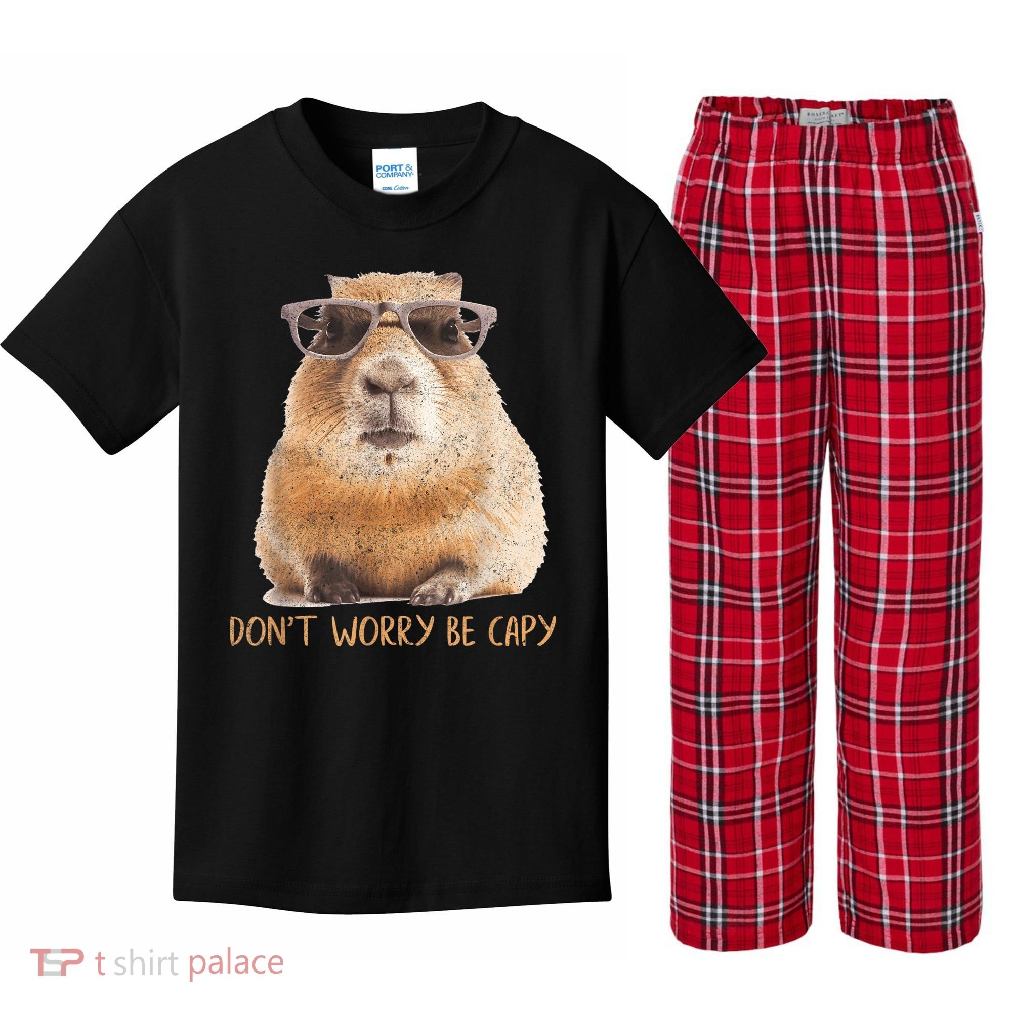 Dont Worry Be Capy Capybara Funny Capybara Lovers Kids Plaid Pajama Set