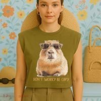 Dont Worry Be Capy Capybara Funny Capybara Lovers Garment-Dyed Women's Muscle Tee thumb 4
