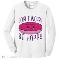 Donut Worry Be Happy Cute Gift Kids Long Sleeve Shirt thumb 0
