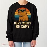 Don’t Worry Be Capy Funny Retro Sunset Capybara Sunglasses Women's Sweatshirt thumb 0