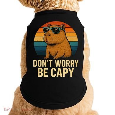 Don’t Worry Be Capy Funny Retro Sunset Capybara Sunglasses Doggie Tank