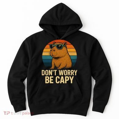 Don’t Worry Be Capy Funny Retro Sunset Capybara Sunglasses Hoodie