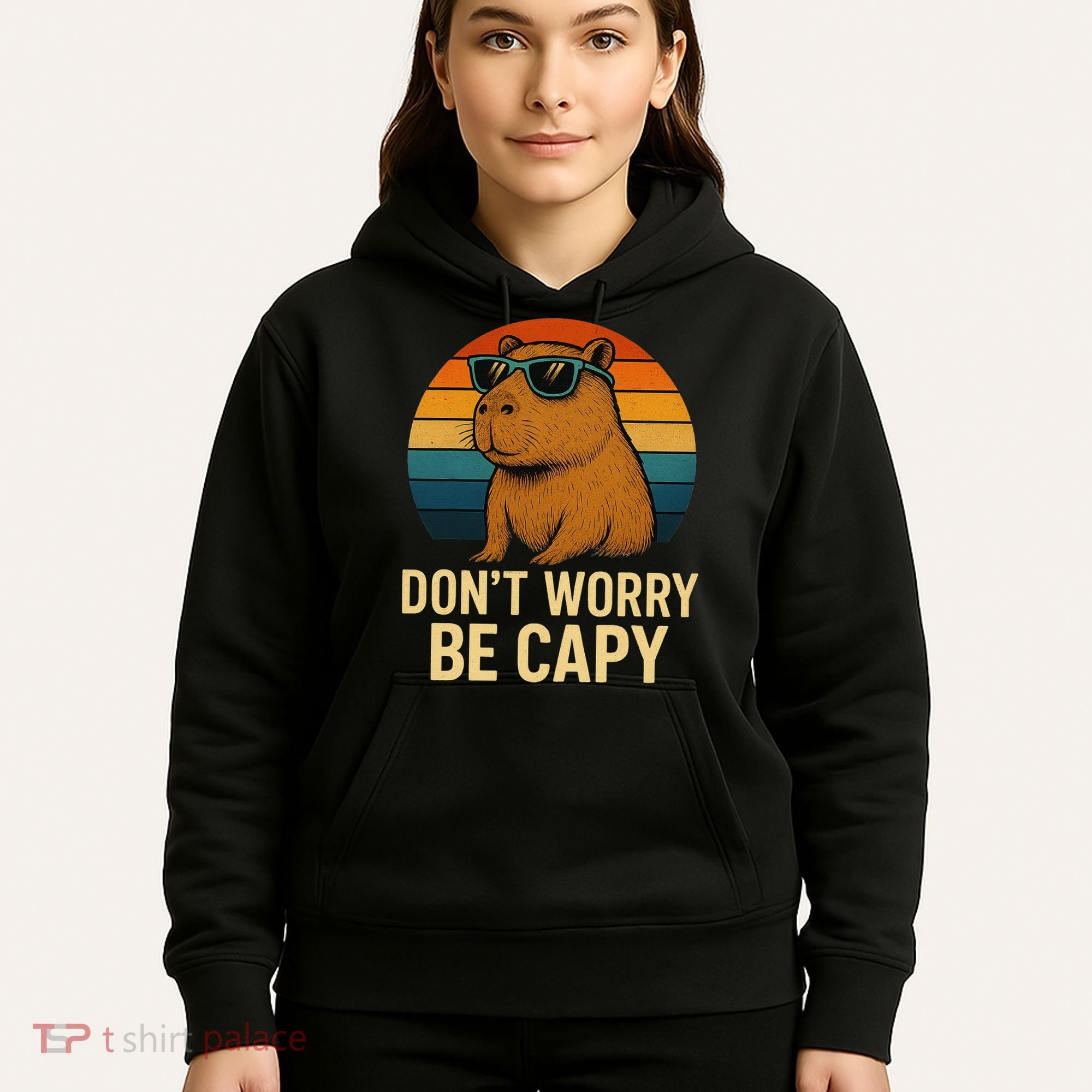 Don’t Worry Be Capy Funny Retro Sunset Capybara Sunglasses Hoodie