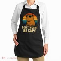 Don’t Worry Be Capy Funny Retro Sunset Capybara Sunglasses Apron thumb 2