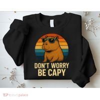 Don’t Worry Be Capy Funny Retro Sunset Capybara Sunglasses Sweatshirt thumb 2