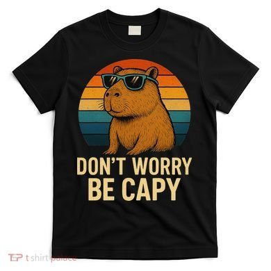 Don’t Worry Be Capy Funny Retro Sunset Capybara Sunglasses T-Shirt