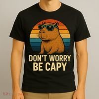 Don’t Worry Be Capy Funny Retro Sunset Capybara Sunglasses T-Shirt thumb 3