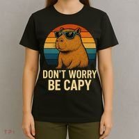Don’t Worry Be Capy Funny Retro Sunset Capybara Sunglasses T-Shirt thumb 4
