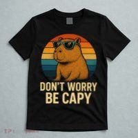 Don’t Worry Be Capy Funny Retro Sunset Capybara Sunglasses T-Shirt thumb 5