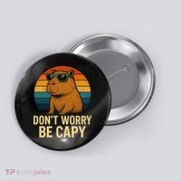 Don’t Worry Be Capy Funny Retro Sunset Capybara Sunglasses Button thumb 0