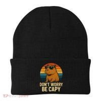 Don’t Worry Be Capy Funny Retro Sunset Capybara Sunglasses Beanie thumb 0