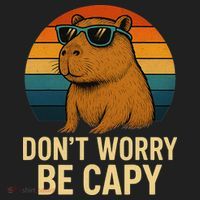 Don’t Worry Be Capy Funny Retro Sunset Capybara Sunglasses Beanie thumb 2