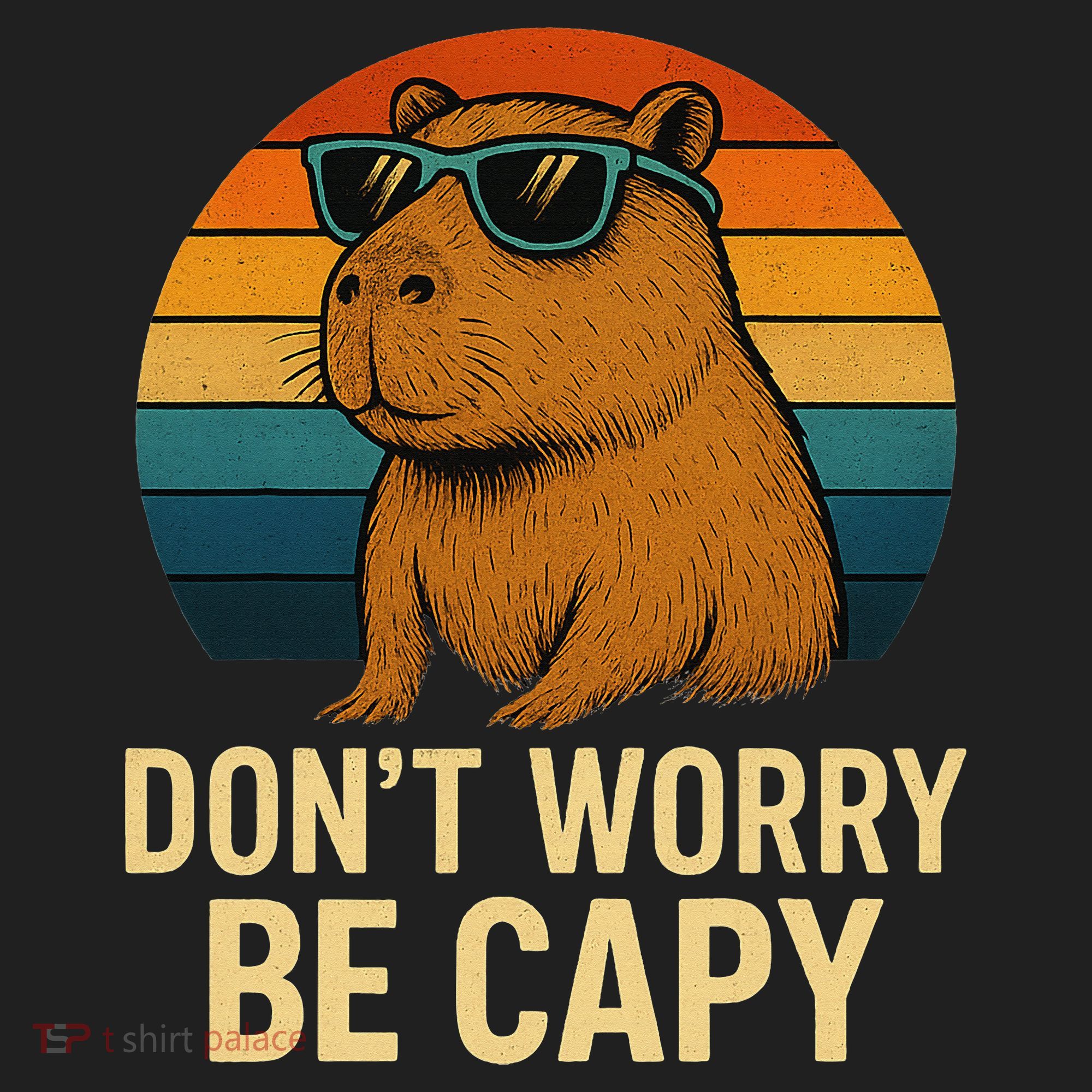 Don’t Worry Be Capy Funny Retro Sunset Capybara Sunglasses Beanie