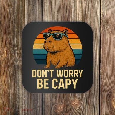 Don’t Worry Be Capy Funny Retro Sunset Capybara Sunglasses Coaster