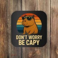 Don’t Worry Be Capy Funny Retro Sunset Capybara Sunglasses Coaster thumb 0
