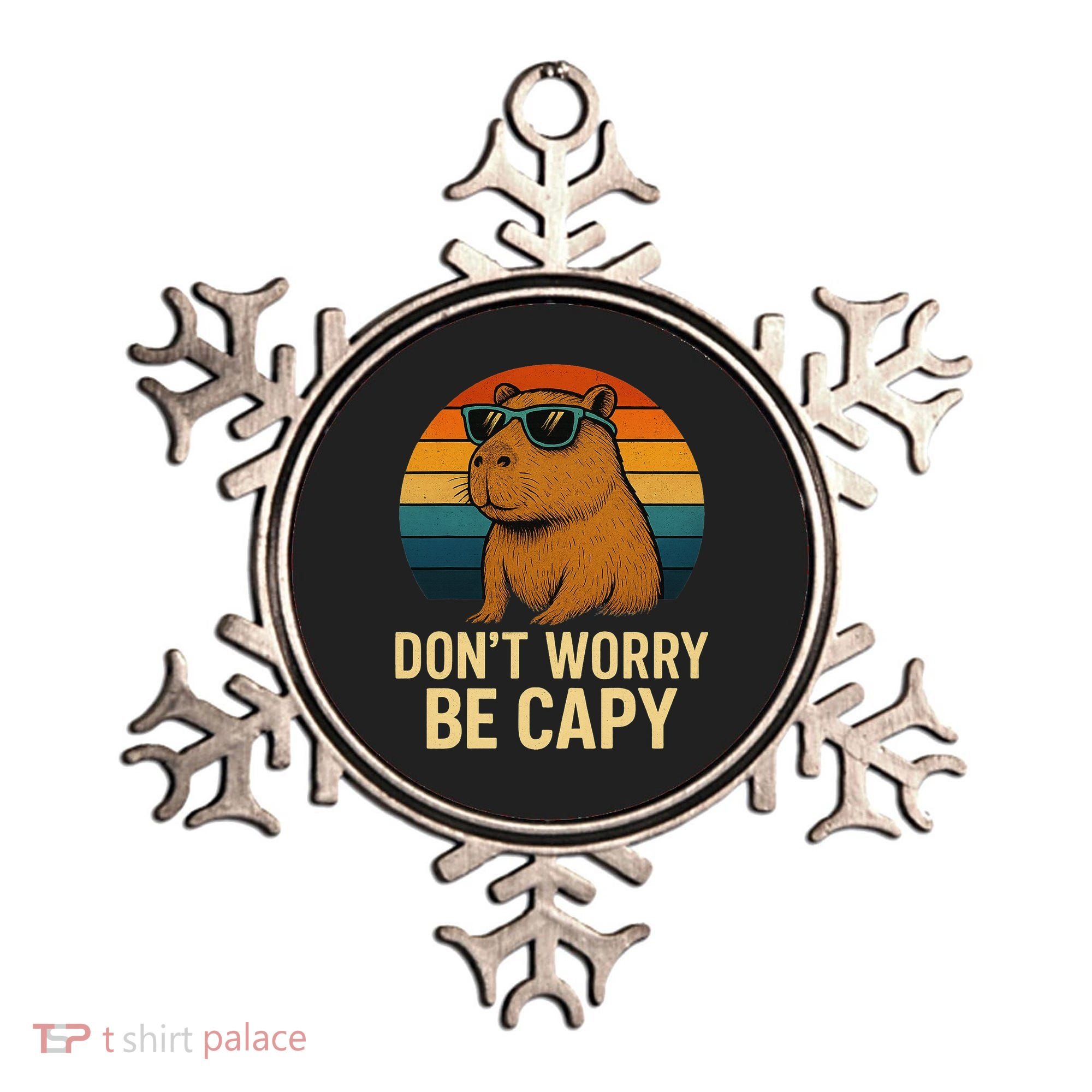 Don’t Worry Be Capy Funny Retro Sunset Capybara Sunglasses Ornament
