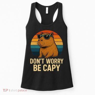 Don’t Worry Be Capy Funny Retro Sunset Capybara Sunglasses Women's Tank Top