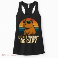 Don’t Worry Be Capy Funny Retro Sunset Capybara Sunglasses Women's Tank Top thumb 0