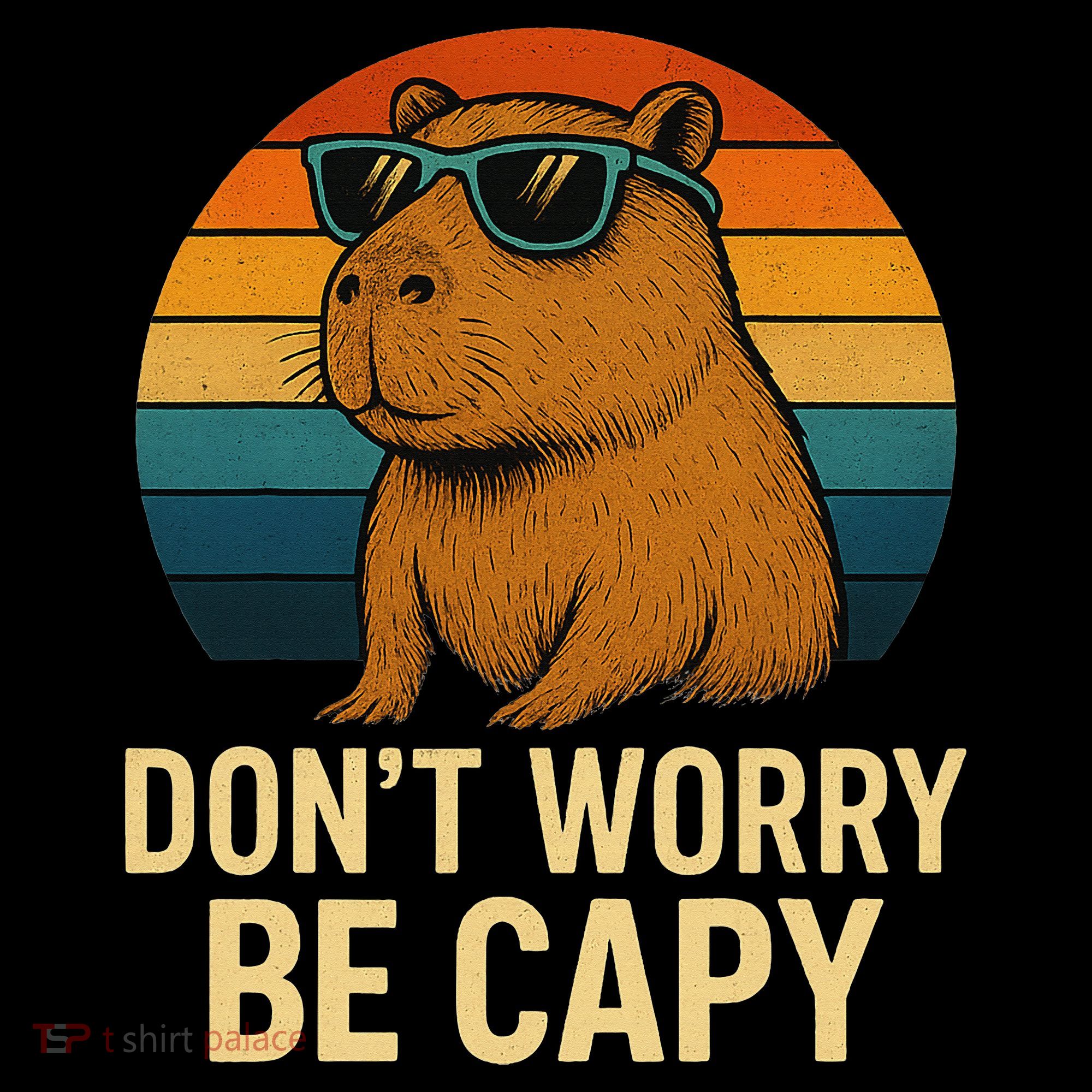 Don’t Worry Be Capy Funny Retro Sunset Capybara Sunglasses Women's Tank Top