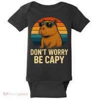 Don’t Worry Be Capy Funny Retro Sunset Capybara Sunglasses Baby Bodysuit thumb 0