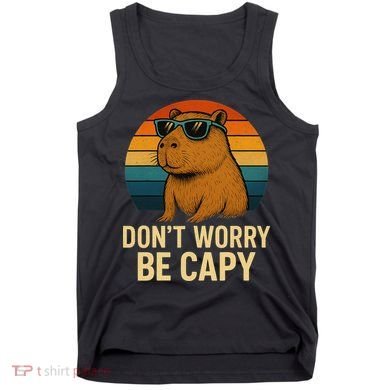 Don’t Worry Be Capy Funny Retro Sunset Capybara Sunglasses Tank Top