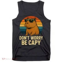 Don’t Worry Be Capy Funny Retro Sunset Capybara Sunglasses Tank Top thumb 0