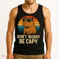 Don’t Worry Be Capy Funny Retro Sunset Capybara Sunglasses Tank Top thumb 3
