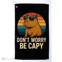 Don’t Worry Be Capy Funny Retro Sunset Capybara Sunglasses Golf Towel thumb 0