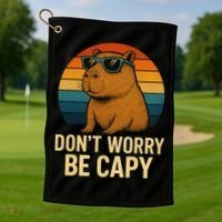 Don’t Worry Be Capy Funny Retro Sunset Capybara Sunglasses Golf Towel thumb 1