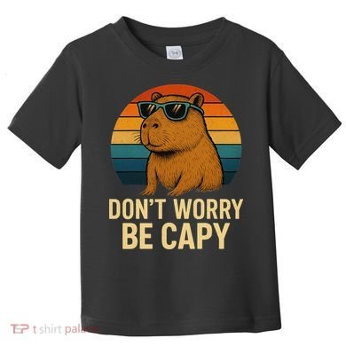 Don’t Worry Be Capy Funny Retro Sunset Capybara Sunglasses Toddler T-Shirt