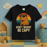 Don’t Worry Be Capy Funny Retro Sunset Capybara Sunglasses Toddler T-Shirt thumb 3