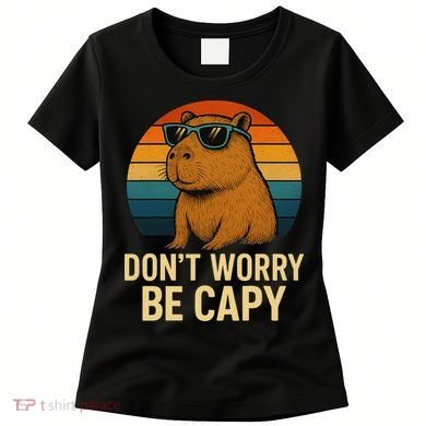 Don’t Worry Be Capy Funny Retro Sunset Capybara Sunglasses Women's T-Shirt