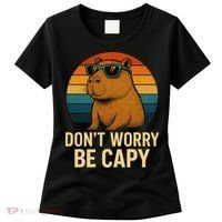 Don’t Worry Be Capy Funny Retro Sunset Capybara Sunglasses Women's T-Shirt thumb 0
