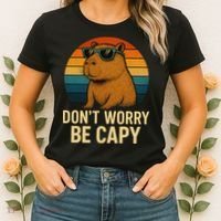 Don’t Worry Be Capy Funny Retro Sunset Capybara Sunglasses Women's T-Shirt thumb 2